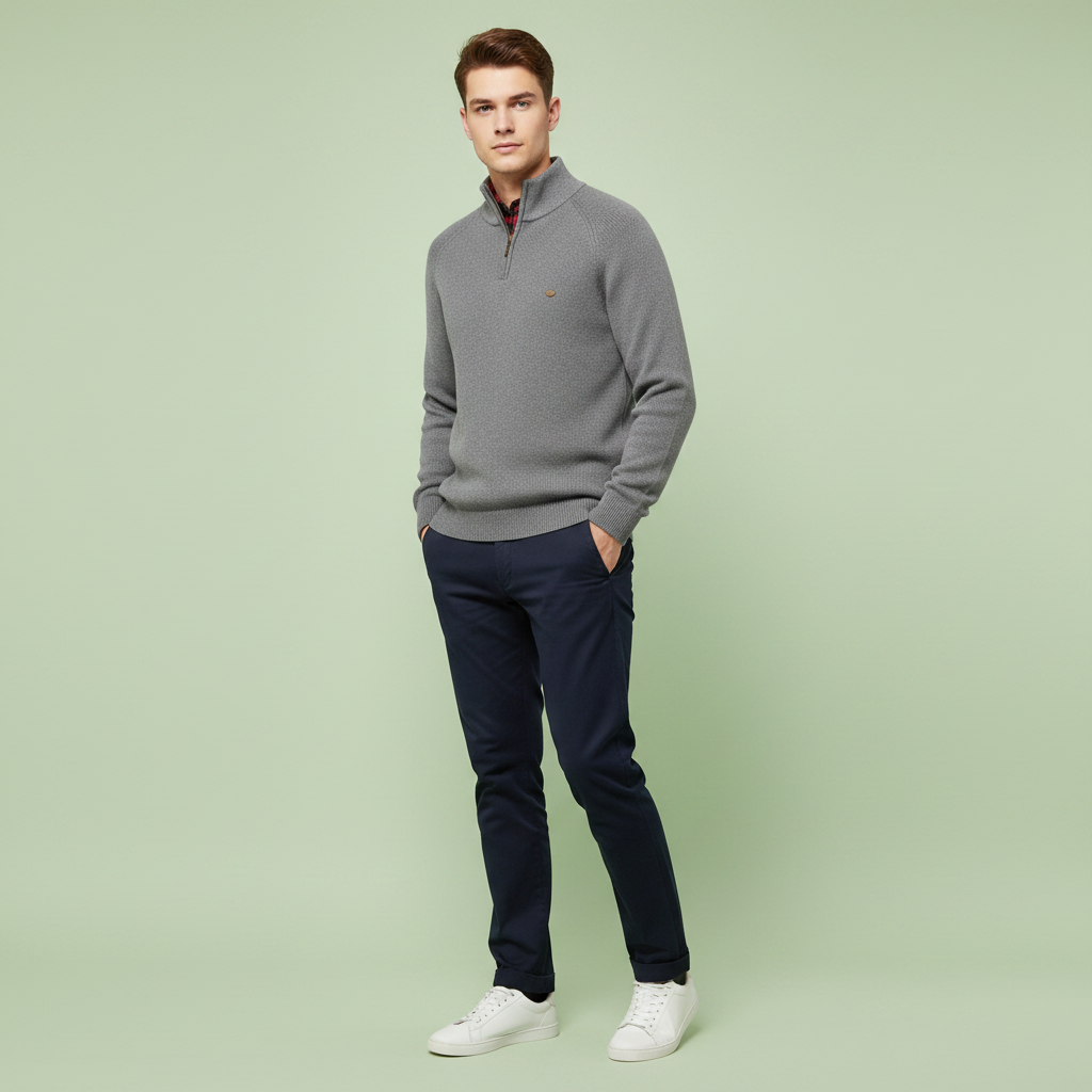 Men's Half-Zip Black Jumper | Slim Fit Knitwear
