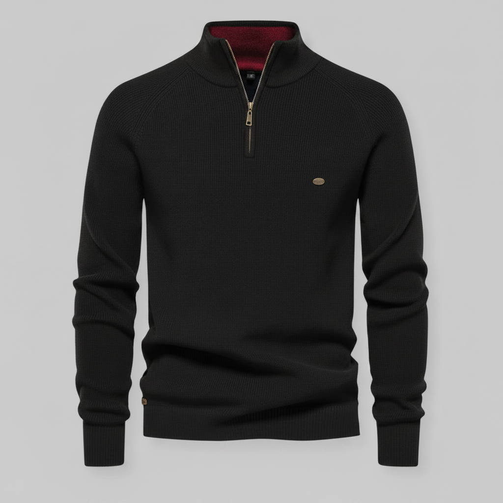 Men's Half-Zip Black Jumper | Slim Fit Knitwear