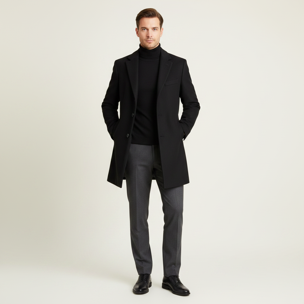 Men's Long Coat | Notched Lapel Mens Overcoat for Winter