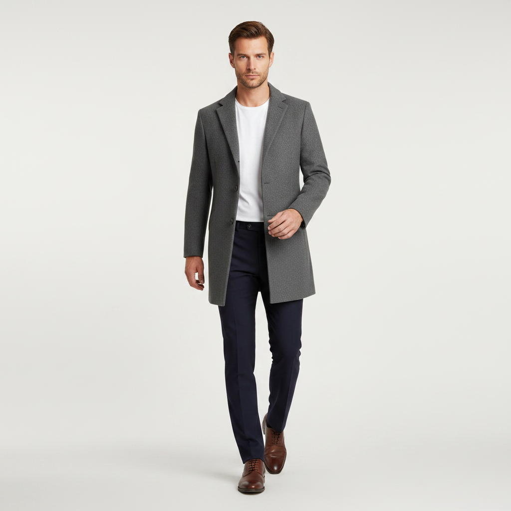 Men's Long Coat | Notched Lapel Mens Overcoat for Winter