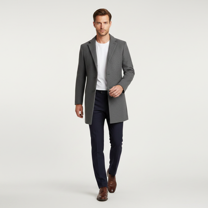 Men's Long Coat | Notched Lapel Mens Overcoat for Winter