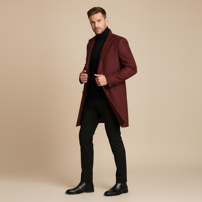 Men's Long Coat | Notched Lapel Mens Overcoat for Winter