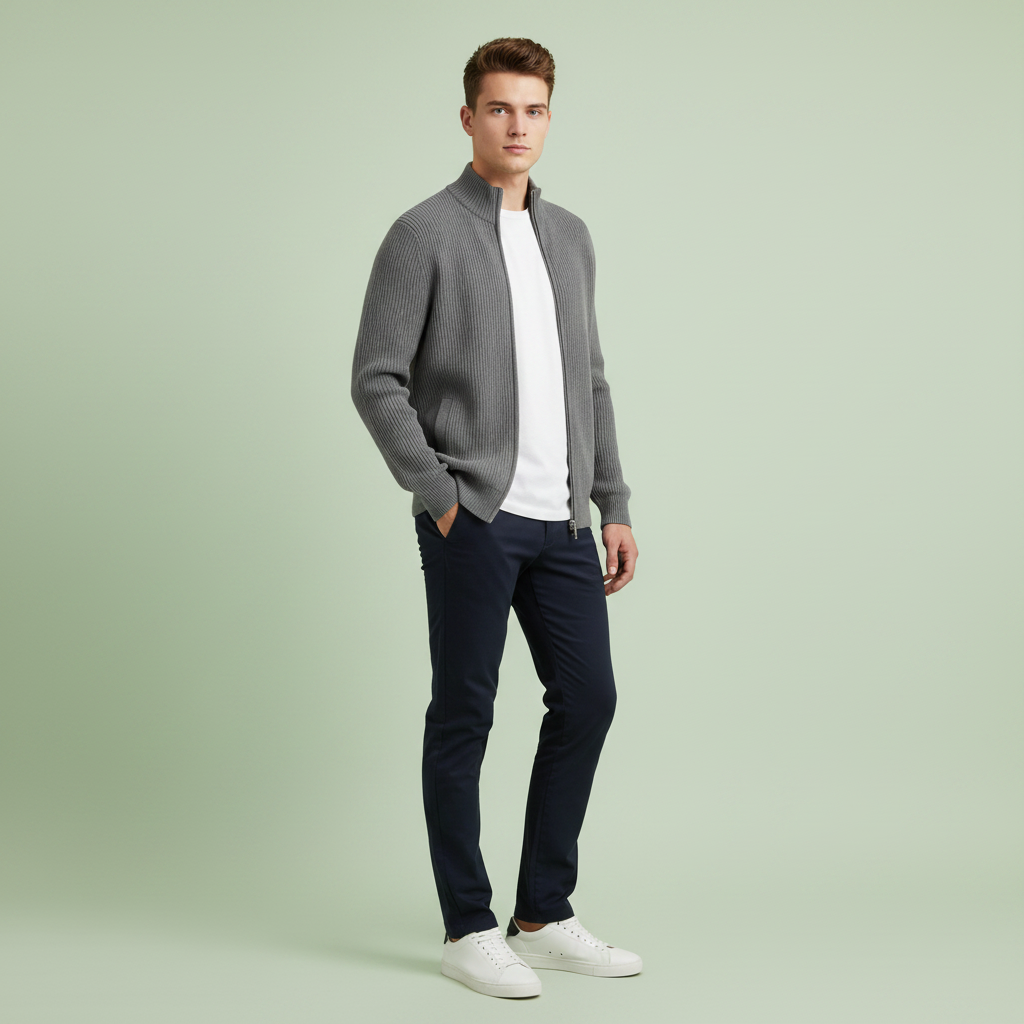 Men's Slim Fit Zip Cardigan | Ribbed Knit Sweater