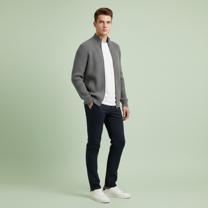 Men's Slim Fit Zip Cardigan | Ribbed Knit Sweater