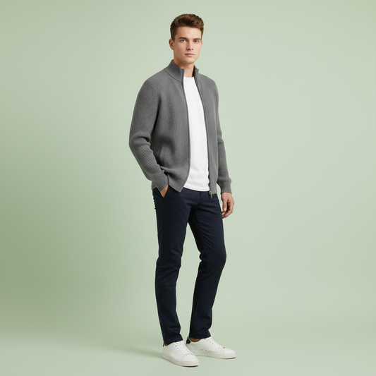 Men's Slim Fit Zip Cardigan | Ribbed Knit Sweater
