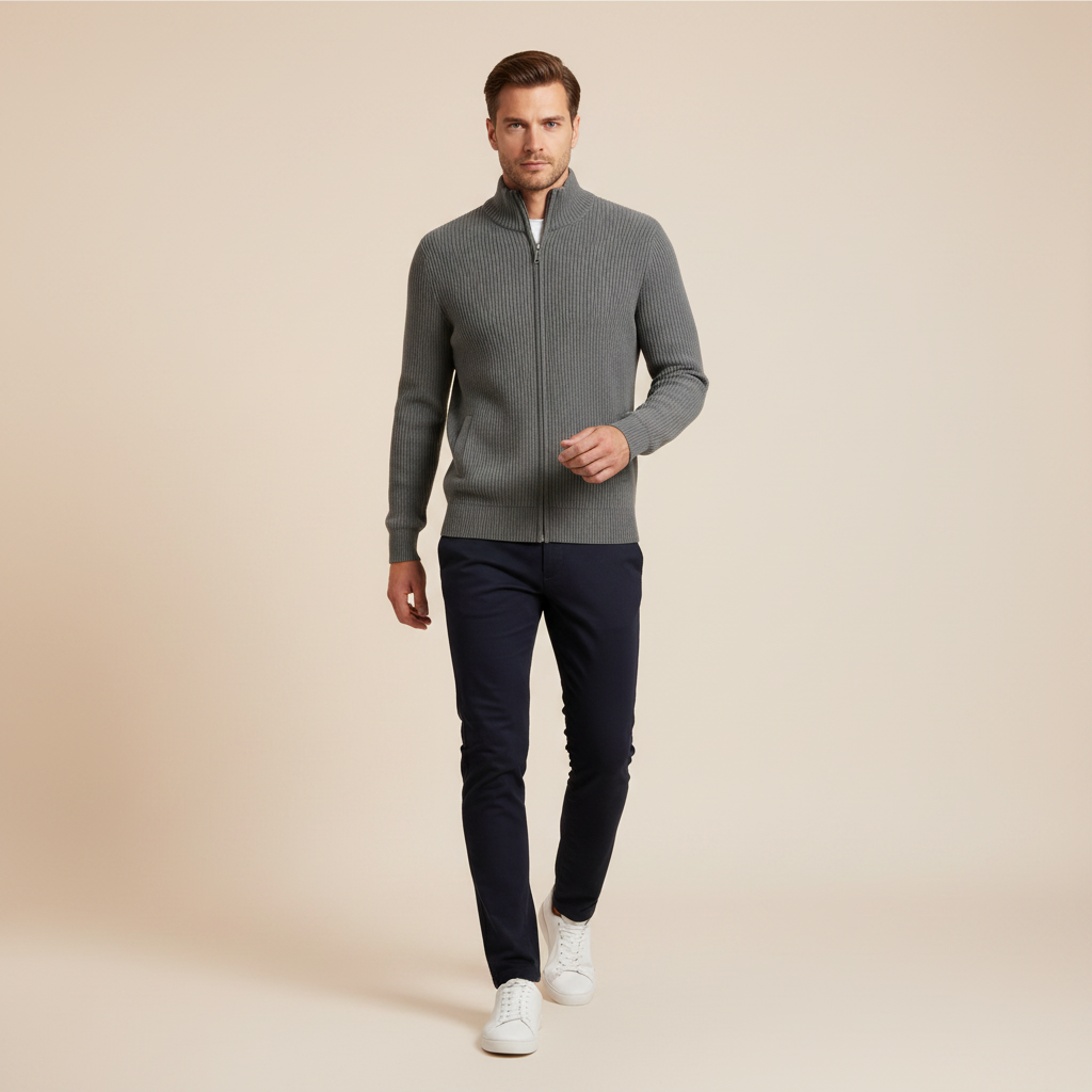 Men's Slim Fit Zip Cardigan | Ribbed Knit Sweater