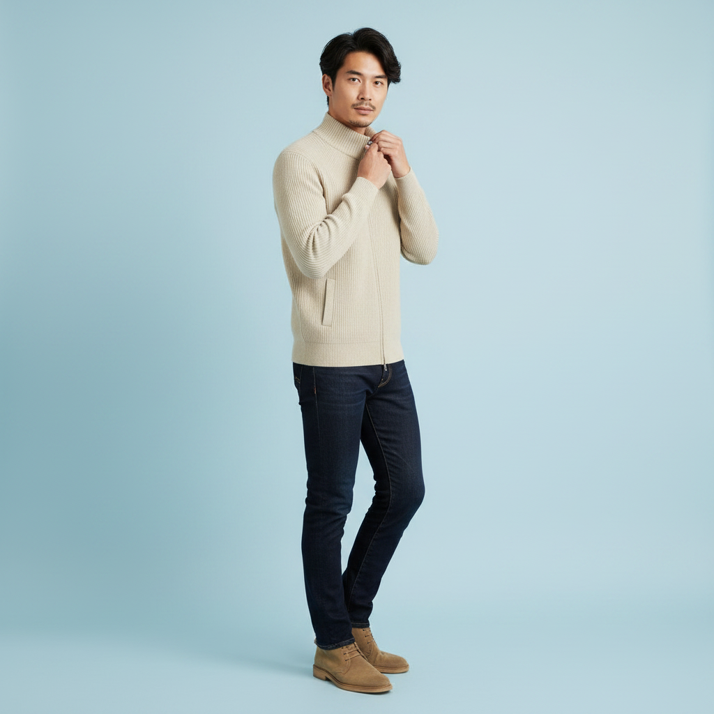 Men's Slim Fit Zip Cardigan | Ribbed Knit Sweater