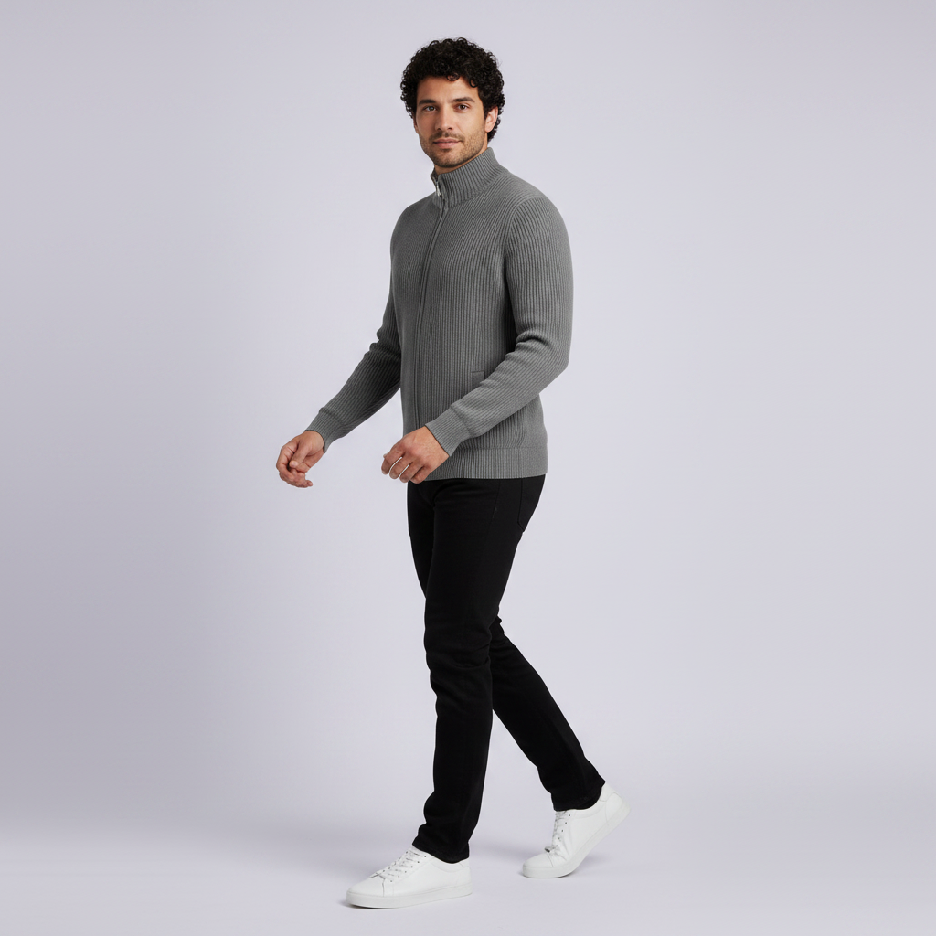 Men's Slim Fit Zip Cardigan | Ribbed Knit Sweater