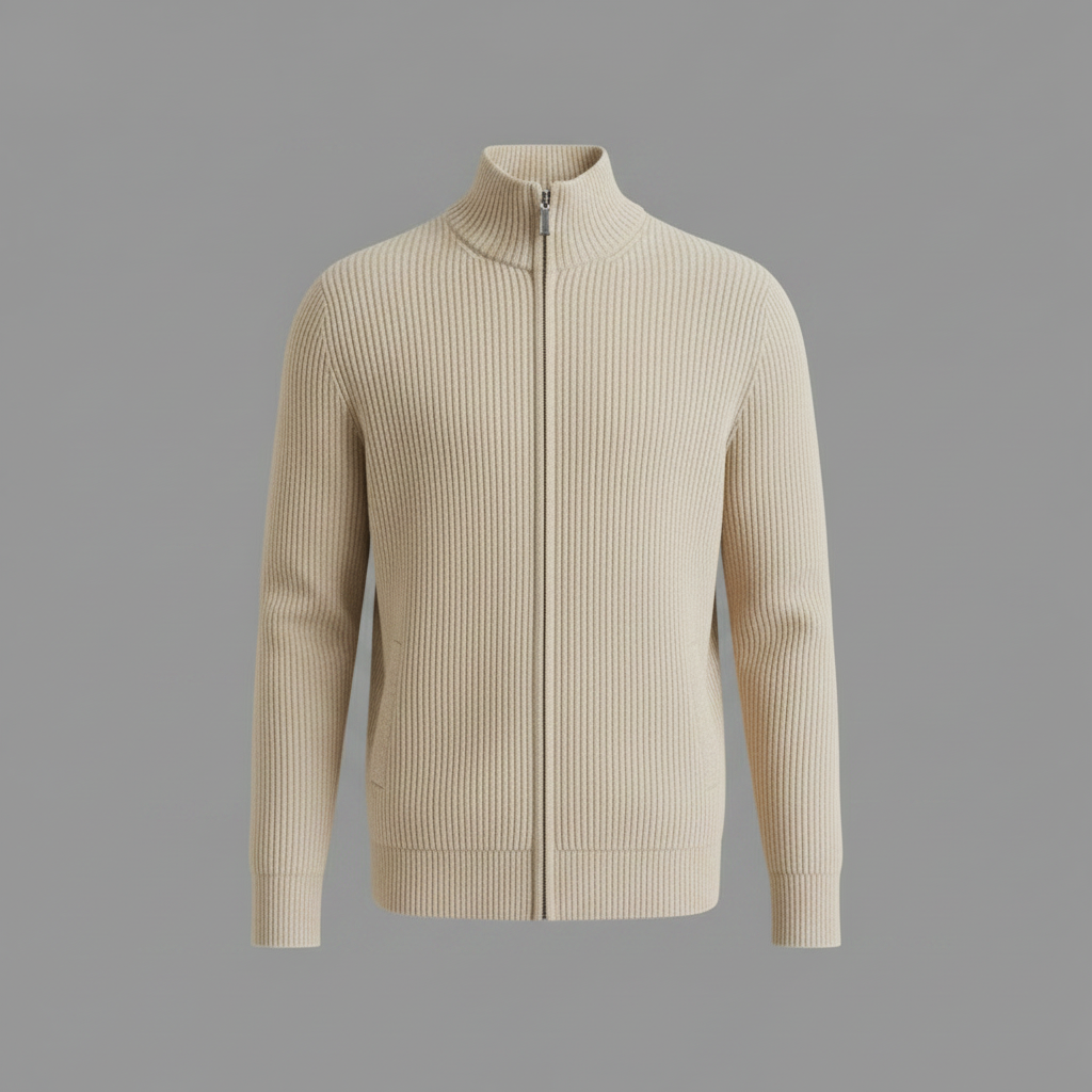 Men's Slim Fit Zip Cardigan | Ribbed Knit Sweater