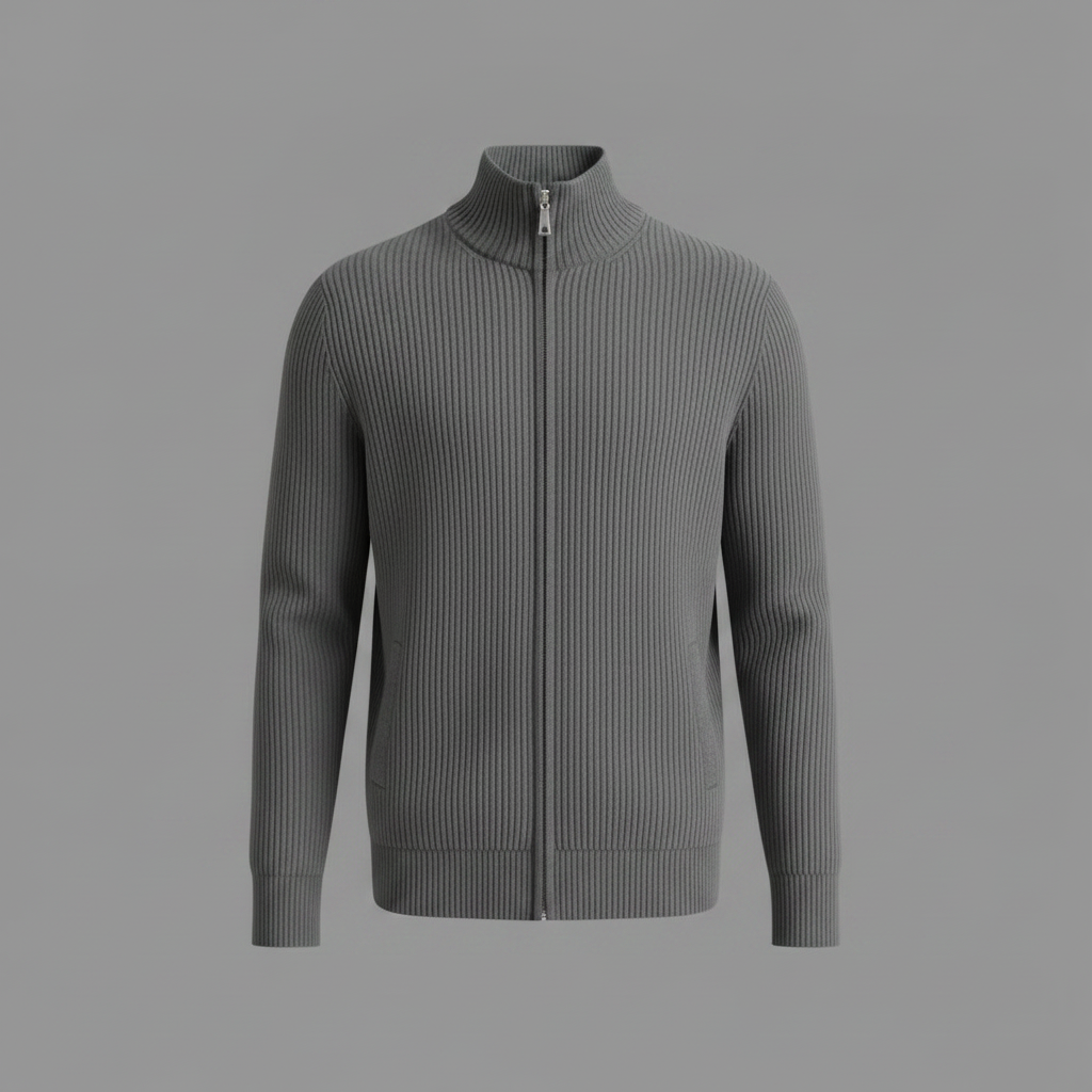 Men's Slim Fit Zip Cardigan | Ribbed Knit Sweater