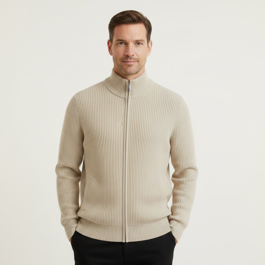 Men's Slim Fit Zip Cardigan | Ribbed Knit Sweater