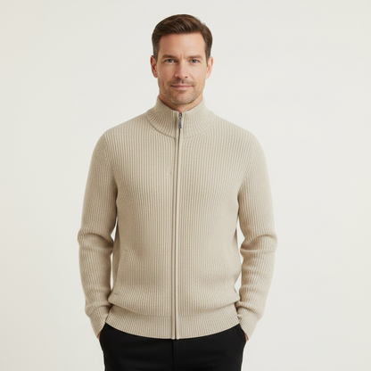 Men's Slim Fit Zip Cardigan | Ribbed Knit Sweater