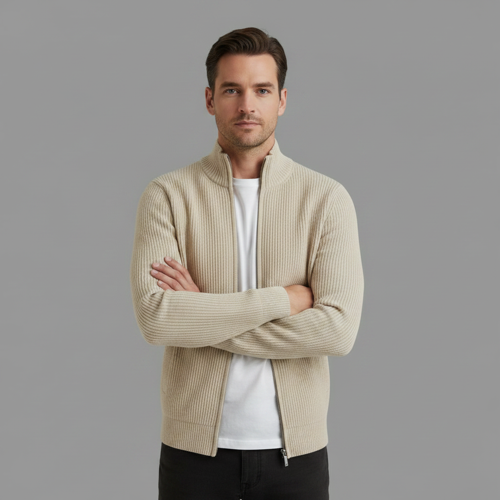 Men's Slim Fit Zip Cardigan | Ribbed Knit Sweater