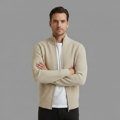 Men's Slim Fit Zip Cardigan | Ribbed Knit Sweater
