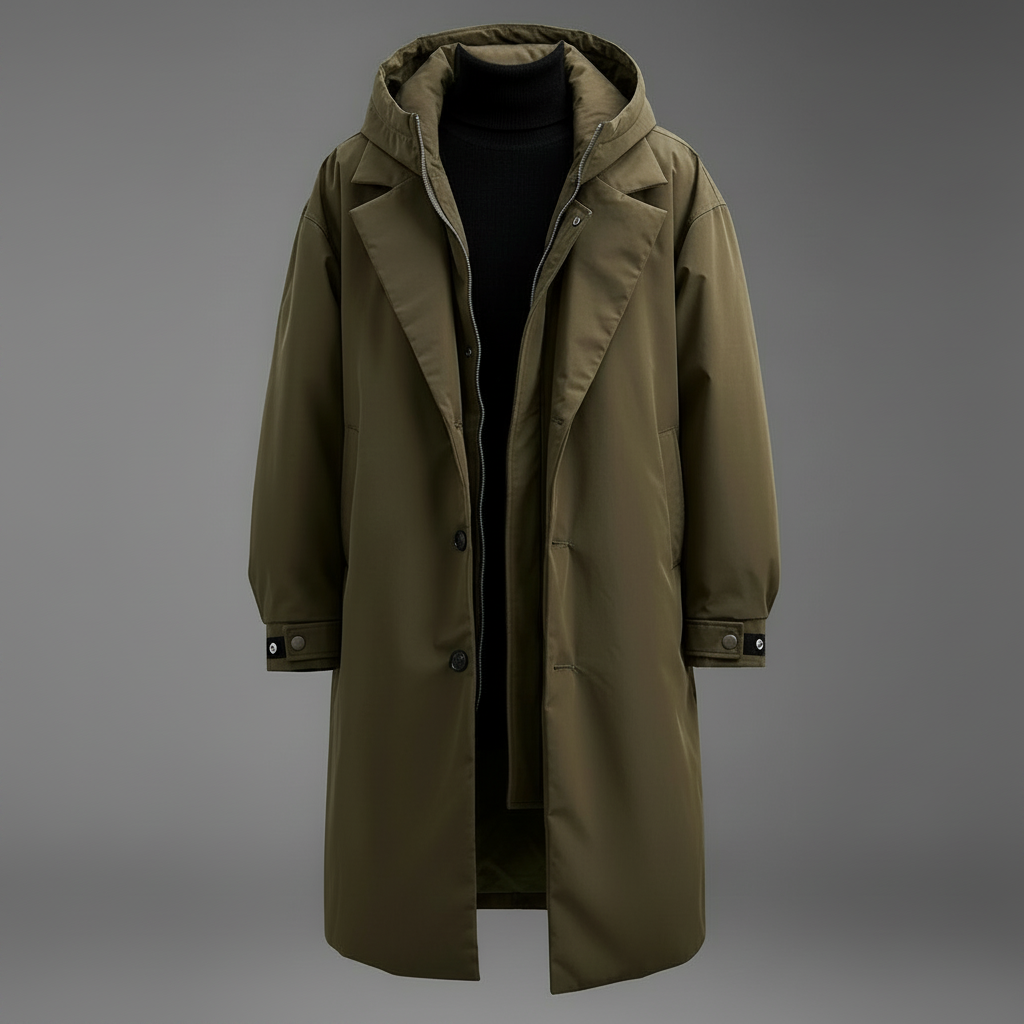 Men's Waterproof Puffer Trench Coat | Stylish Winter Jacket
