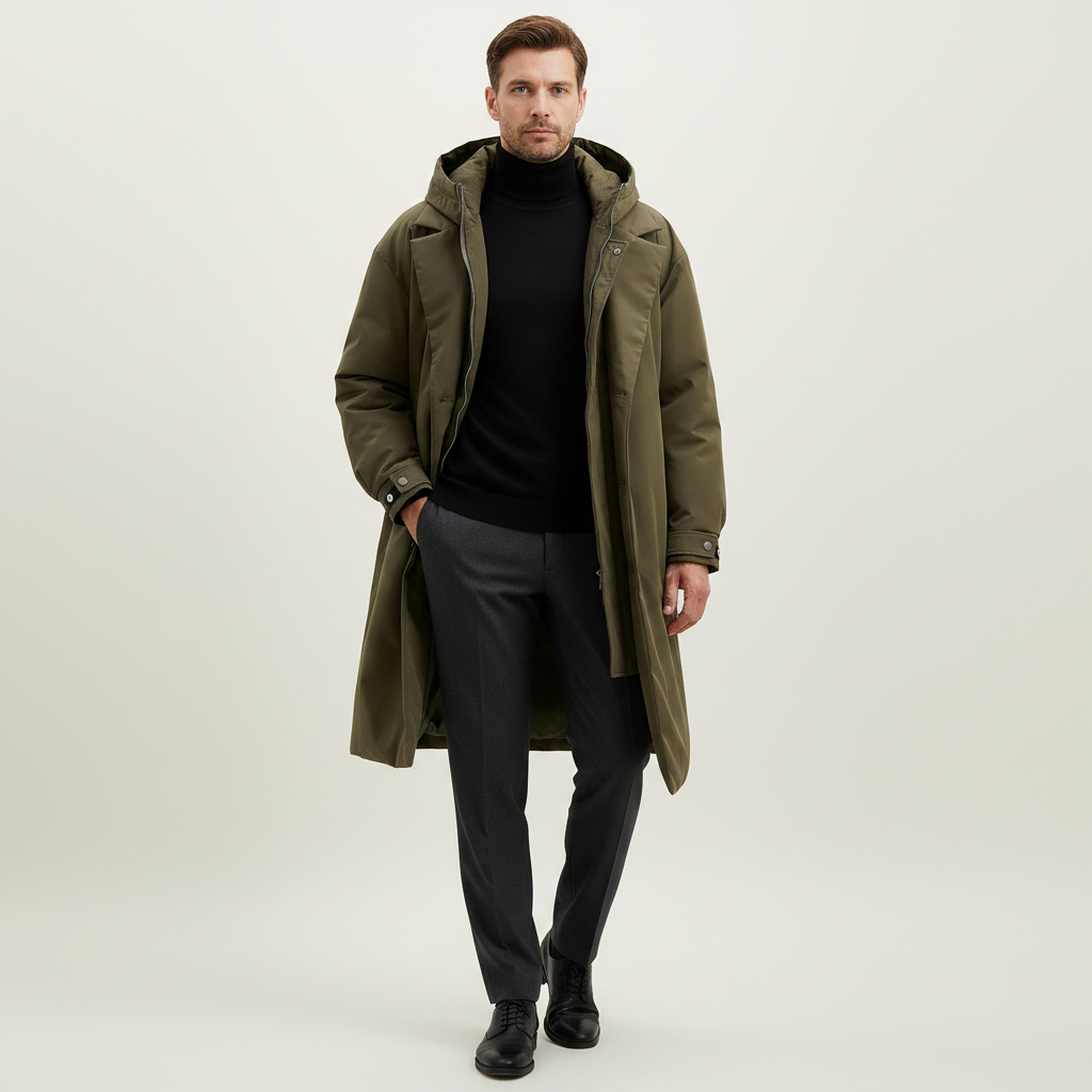 Men's Waterproof Puffer Trench Coat | Stylish Winter Jacket