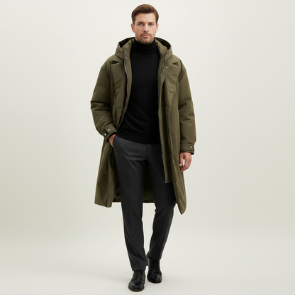Men's Waterproof Puffer Trench Coat | Stylish Winter Jacket