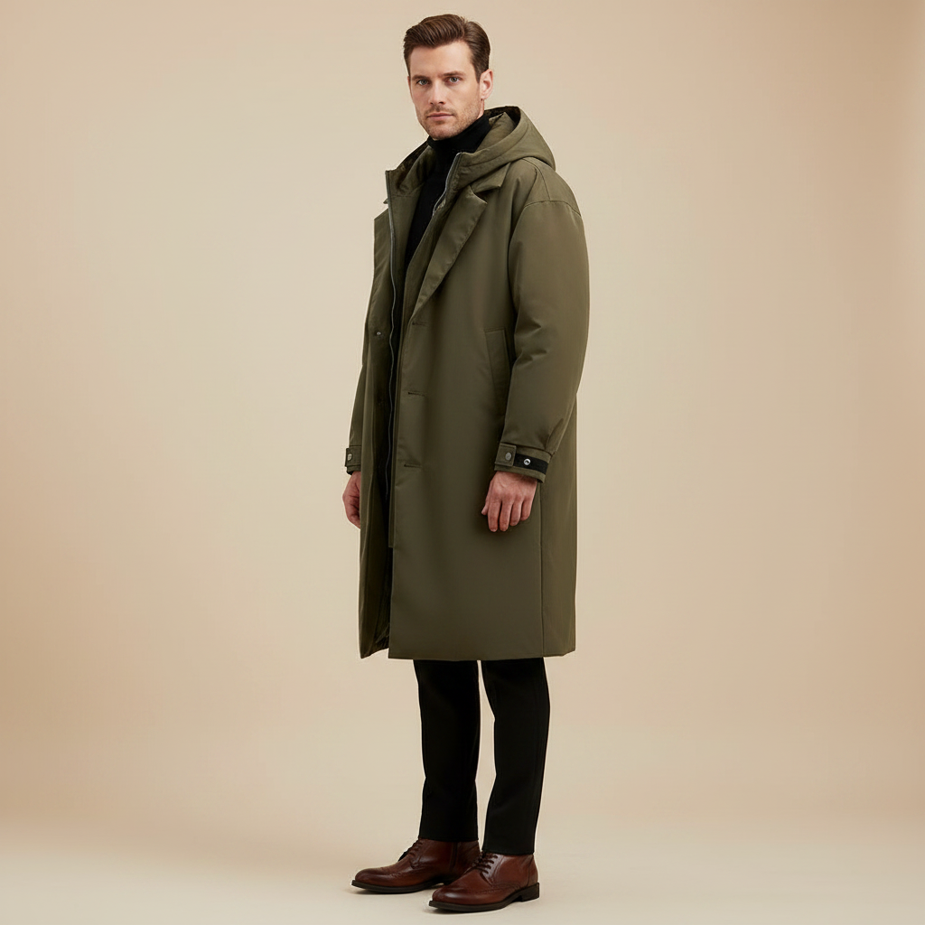 Men's Waterproof Puffer Trench Coat | Stylish Winter Jacket